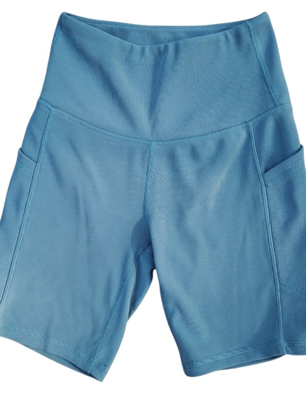 High-Rise Blue Women's Bike Shorts with Side Pockets